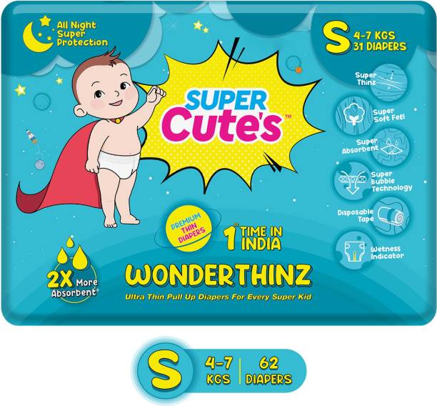 Super Cute's Premium Ultra Thin Diaper Pants with Wetness Indicator 2x Absorption & Comfort - S