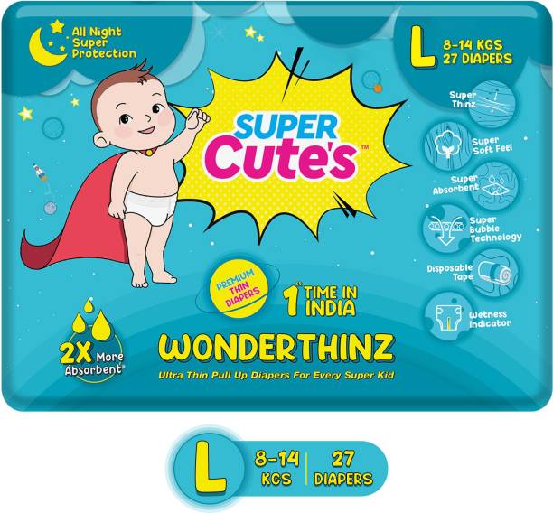Super Cute's Premium Ultra Thin Diaper Pants with Wetness Indicator 2x Absorption & Comfort - L