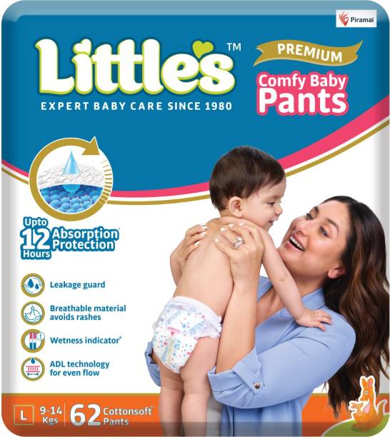 Little's Comfy Baby Diaper Pants - Premium 12 Hours Absorption, Wetness Indicator - L