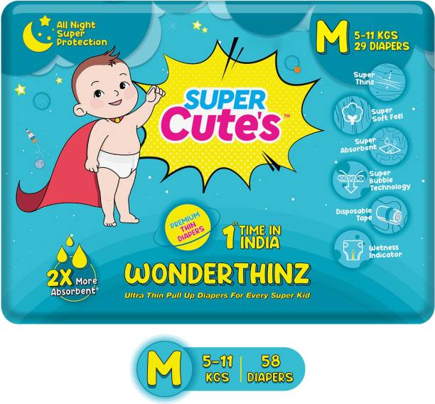 Super Cute's Premium Ultra Thin Diaper Pants with Wetness Indicator 2x Absorption & Comfort - M