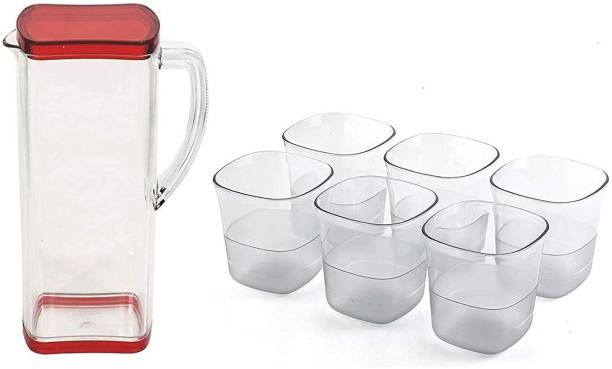 Sorath Plastic Transparent Lemon Juice Jug Set and 6 pcs Glass Jug Glass Set