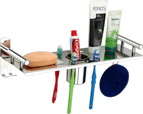 Well Set Multi Use 3in1 Bathroom Shelf & Rack Soap Dish&Tumbler&Soap&Tooth Brush Holder Stainless Steel Wall Shelf