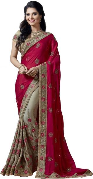 Embroidered Bollywood Net, Art Silk Saree Price in India