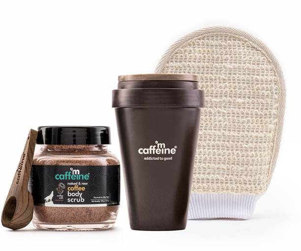 mCaffeine Coffee Body Exfoliation Kit with Body Scrub, Body Wash & Gentle Bath Glove