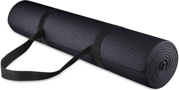 YFMATS 4MM(Black)-100% EVA ANTI SKID Light Weight BLACK YOGA MAT WITH CARRY STRAP Black 4 mm Yoga Mat