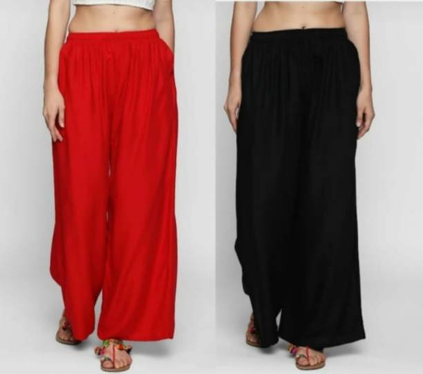 EAPNT Palazzos with two side pockets (Combo 2 Pcs) Regular Fit Women Red, Black Trousers