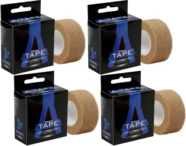 A-TAPE Self Adhesive Cohesive Crepe Bandage Non Woven (2.5 cm X 4.5 m- Pack of 4) Beige Crepe Bandage