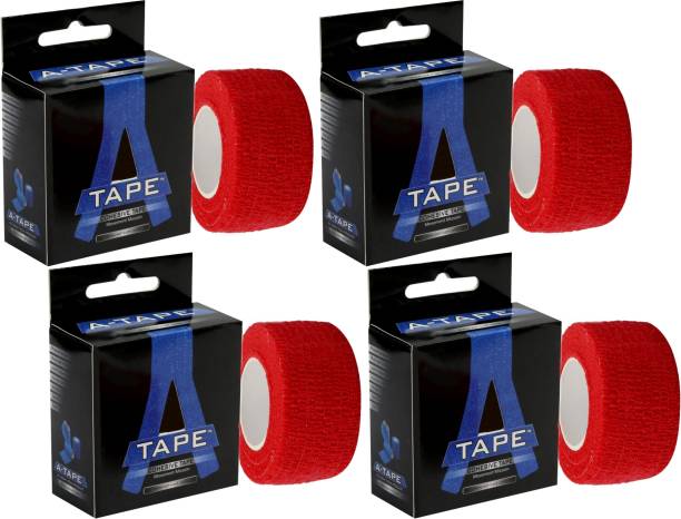 A-TAPE Self Adhesive Cohesive Crepe Bandage Non Woven – (2.5 cm X 4.5 m- Pack of 4) Red Crepe Bandage