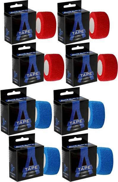 A-TAPE Self Adhesive Cohesive Crepe Bandage (2.5 cm X 4.5 m- Pack of 8) Blue & Red Crepe Bandage