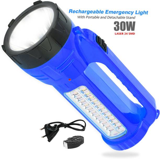 Make Ur Wish SOLAR Primium Quality Led Rechargeable Torch 30 Watt + 24 SMD Side Light 4 hrs Torch Emergency Light