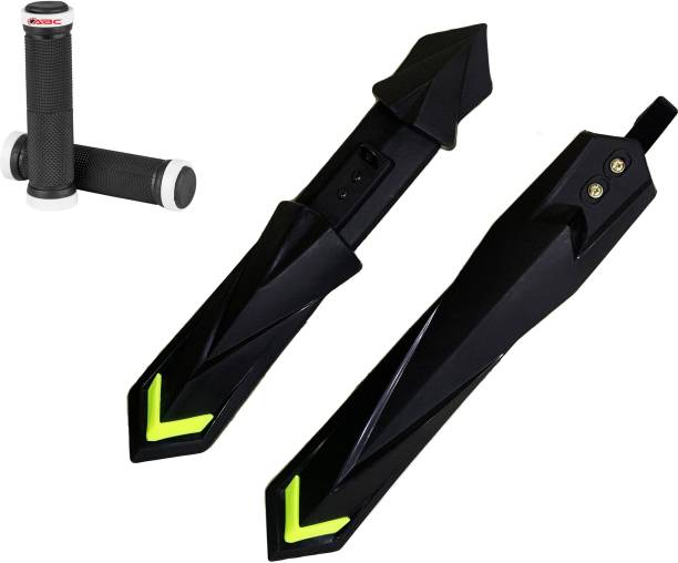 COZYCOOL Bicycle Front & Rear Mudguard with Long Patti Fitting +1HandleGrip, Black Yellow Full Length Front & Rear Fender