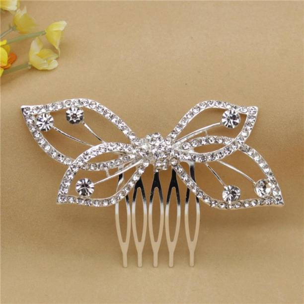 YELLOW CHIMES White crsytal Studded Butterfly design in Silver-Toned Glamorous Spark Comb Pin Hair Pin