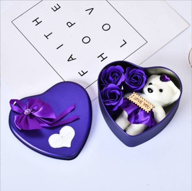 Elegant Lifestyle Creative Flower Gift Box, Valentines Day Gift, Rose Flower Heart-shaped Tin Box Decorative Showpiece  -  12 cm