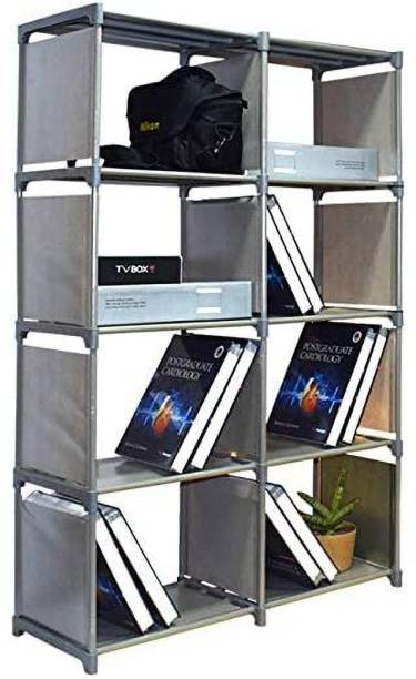 Buenovida Metal Study Room, Book Multipurpose Rack Stand Shelf Grey- 8-shelve Organizer Plastic Open Book Shelf