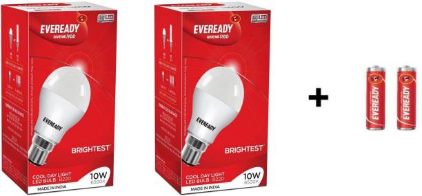 Eveready 10W LED Bulb Pack of 2 with Free 2 Batteries