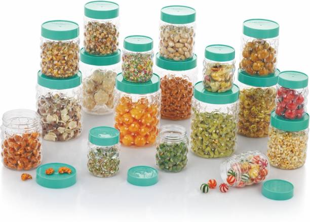 MASTER COOK 24 PC BUBBLE JARS WITH GREEN LIDS  - 24300 ml Plastic Grocery Container