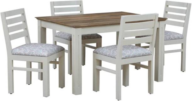 indiacrafts Alabaster Solid Wood 4 Seater Dining Set In Ivory Finish Solid Wood 4 Seater Dining Set