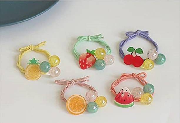 BAKEFY 3 Piece Fruit Hair Tie Rubber Band Rainbow Flower Hair Rope For Girls Head Band