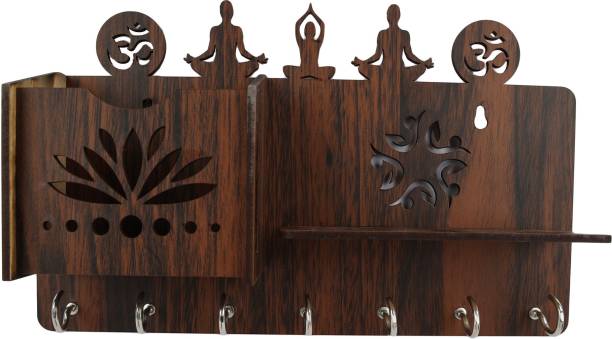 Metvan Yoga Brown KeyHolder Wooden MDF (Medium Density Fiber) Wall Shelf
