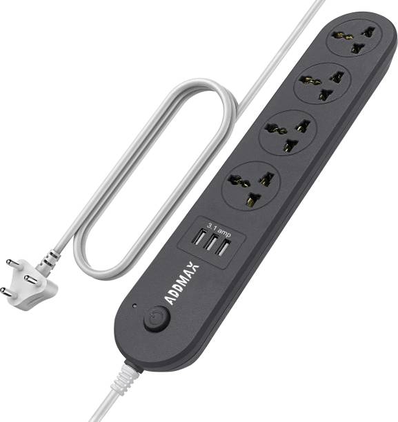 Addmax Extension Cord with USB Port - 10Amp Multi Plug Power Strip Extension Board 10 A Three Pin Socket