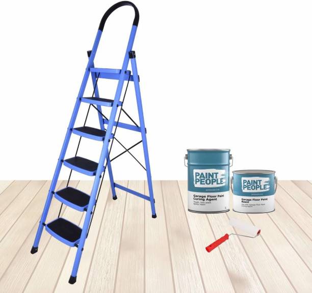 Plantex Prime Steel Folding Ladder for Home - 6 Wide Anti-Skid Steps (Blue & Black) Steel Ladder