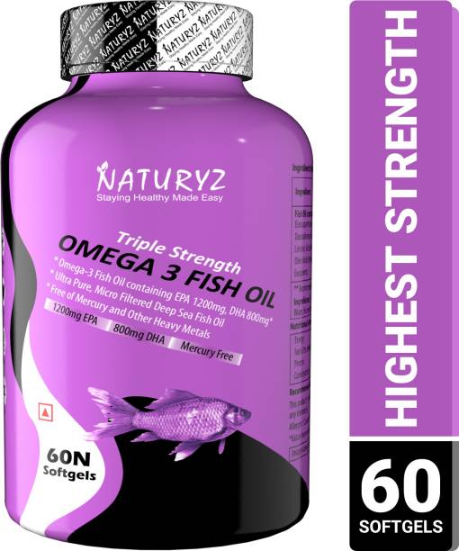 NATURYZ Triple Strength Omega 3 Fish Oil with 2450 mg Omega 3-6-9(EPA 1200mg DHA 800mg)