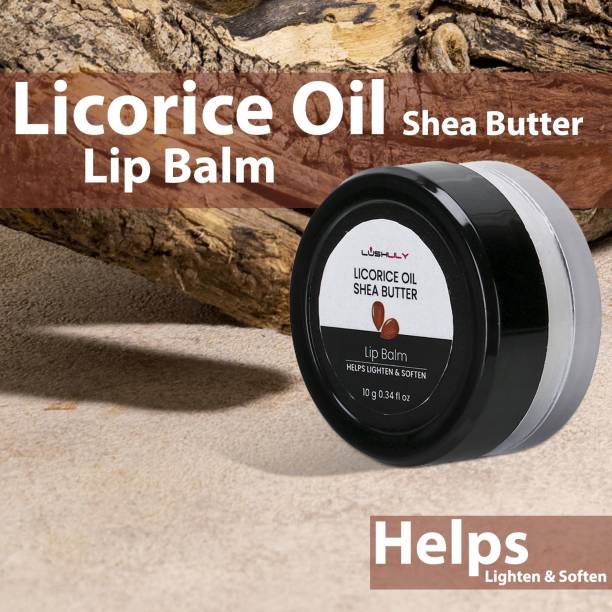 lushlily Licorice oil and Shea butter brightening and color correcting lip balm. LICORICE OIL & SHEA BUTTER