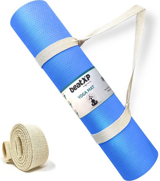 beatXP Yoga Mat with Carry Strap|Textured Surface |Exercise Mat for Home & Gym | Blue 6 mm Yoga Mat