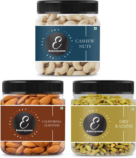 Eatoriyumm Dry Fruit Combo |Cashews + Almonds + Green Raisins (250each) Cashews, Raisins, Almonds