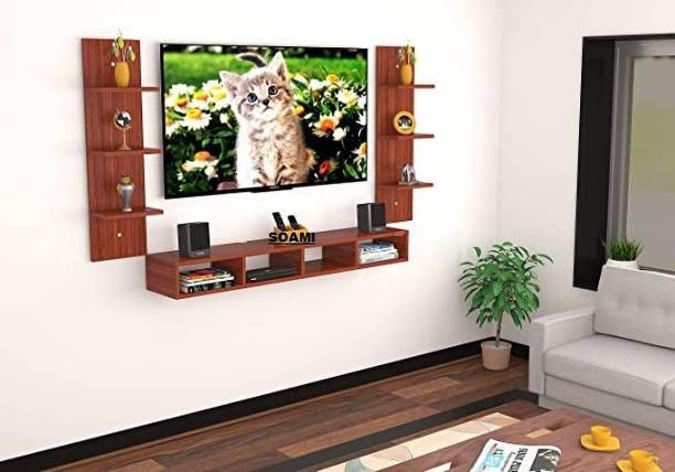 Radha Crafts Wooden TV Entertainment Unit with 2 Wall Shelf for TV Upto 42 In (Teak Natural) Engineered Wood TV Entertainment Unit