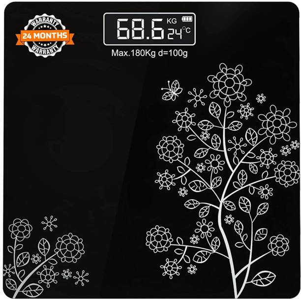 beatXP Floral Digital Weighing Machine | LCD Panel | Sturdy Thick Tempered Glass| Weighing Scale