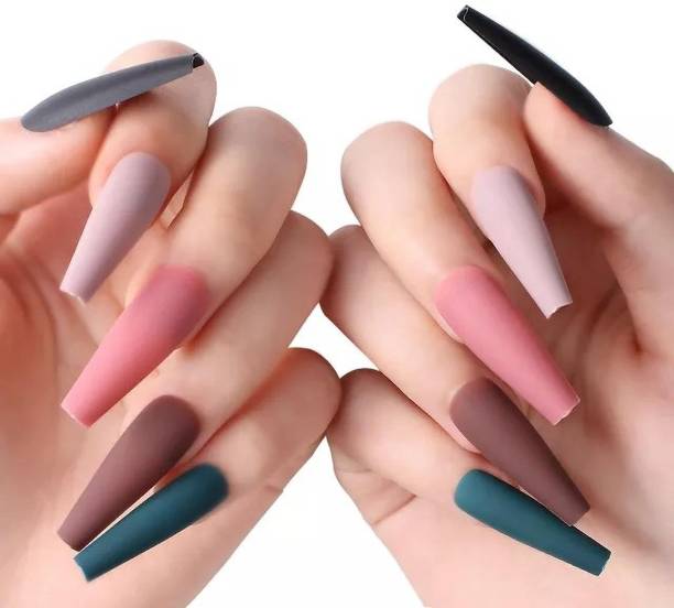 business venture 20 Pc/set COLOURFUL Premium Designer Matte Nail Tips.Stick On Nails colourful