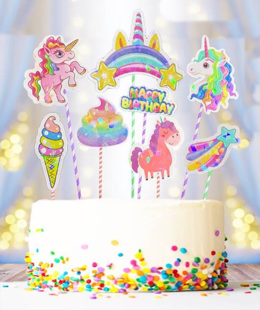 Yellow Nuts Happy Birthday Unicorn Cake Topper For Girls Theme Party Decoration Cake Topper