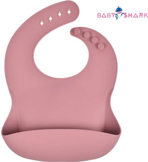 Baby Shark Silicone Waterproof Baby Bibs, Unisex Reusable Baby Bib, 1pc (Pink)