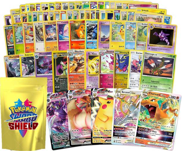 Bestie Toys Pokemon Cards Sword and Shield 50 Assorted Cards VMAX V Trainer EX GX Basic Card