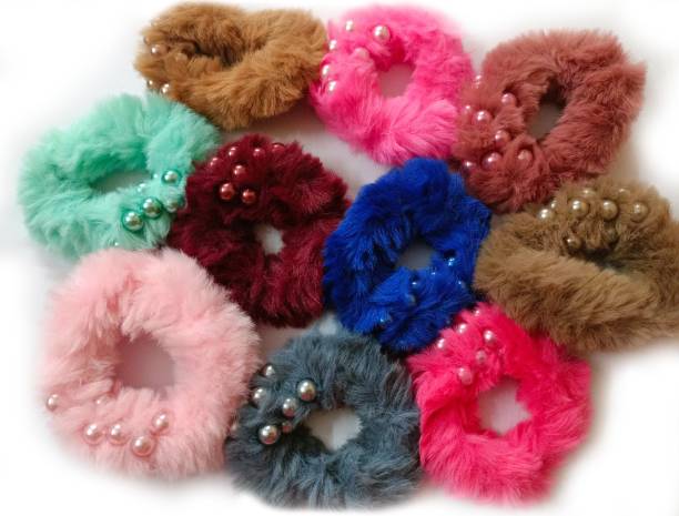 Myra Collection Furry Hair Scrunchies for Girls Set of 6 Rubber Band Hair Band