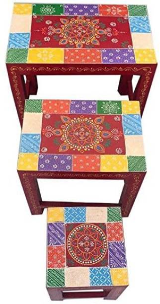 H2H- House to home Rajasthani Print Wooden Crafted Stool Set of 3 for Home Decor/Decorative Table Engineered Wood Nesting Table
