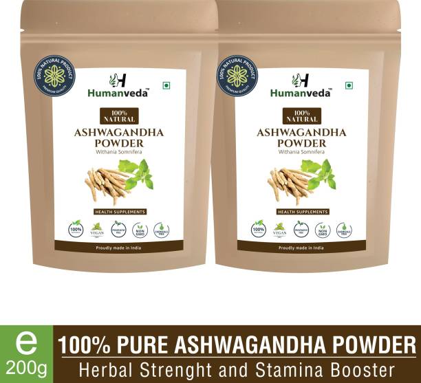 Humanveda 100% Natural Ashwagandha Powder I Promotes Vitality & Strength, 200g (pack of 2)