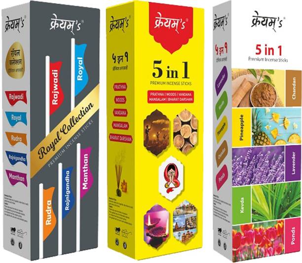 Kreyam's Agarbatti Combo Colorful Incense Sticks Chandan, Kewda, Lavender, Pineapple, Ponds, Rudra, Manthan, Royal, Rajwadi, Rajnigandha