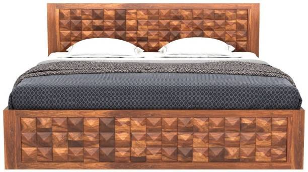 Shilpiwood Diamond Sheesham Wood Bed With Front Storage Solid Wood King Drawer Bed