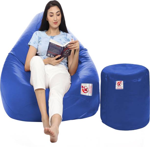 Coaster Shine XXL Artificial Leather Teardrop & Footstool Combo Filled With 2.5 Kg Beans Bean Bag Footstool  With Bean Filling