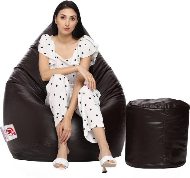 Gunj XXL Artificial Leather Teardrop & Footstool Combo Filled With 2.5 Kg Beans Bean Bag Footstool  With Bean Filling