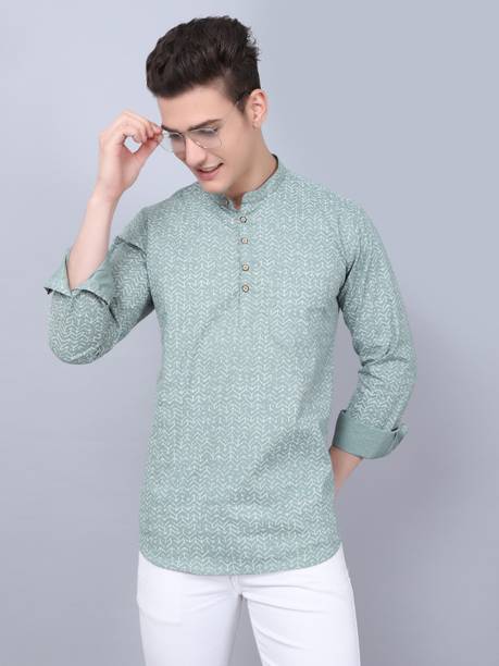 Men Printed Pure Cotton Straight Kurta