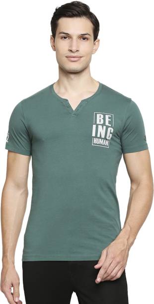 Men Solid Crew Neck Green T-Shirt Price in India