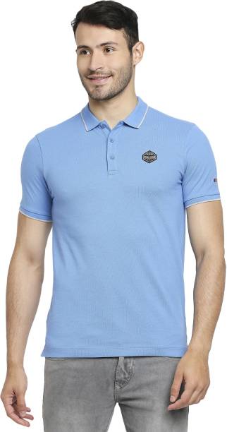 BEING HUMAN Solid Men Polo Neck Blue T-Shirt