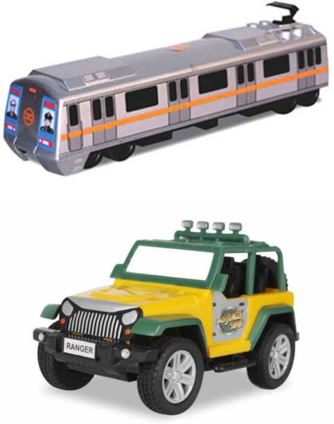 centy Jungle Safari And Metro Train Combo Mini Pull Bac...