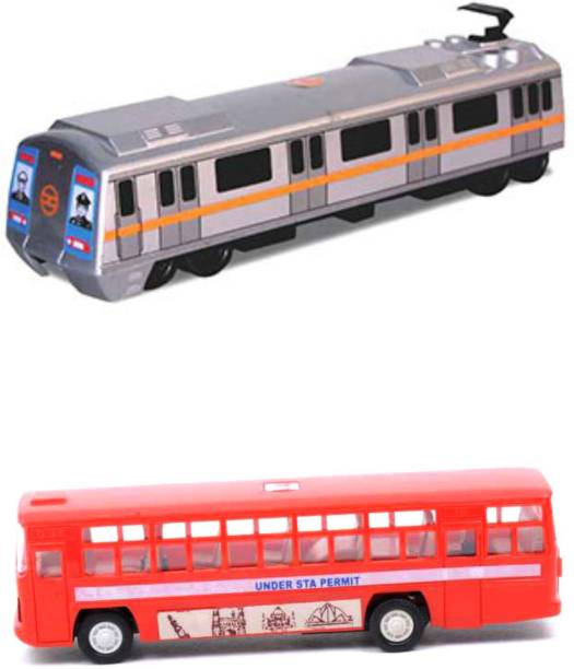 centy Metro Train and City Bus Combo Mini Pull Back Bac...
