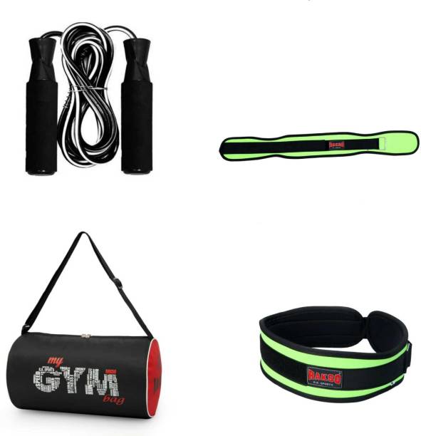 Rakso SPORTS DUFFEL GYM BAG WITH BAG NYLON WEIGHT LIFTING BELT SKIPPING ROPE COMBO