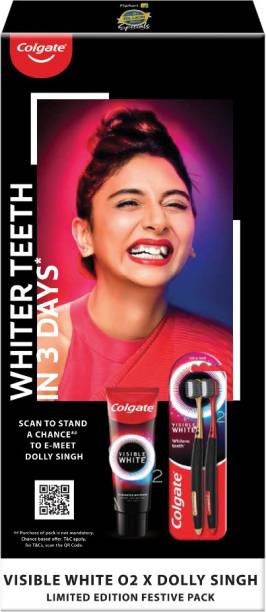 Colgate Visible White O2 Toothpaste 100gm & O2 Toothbrush 2pcs Dolly Singh Limited Pack Toothpaste