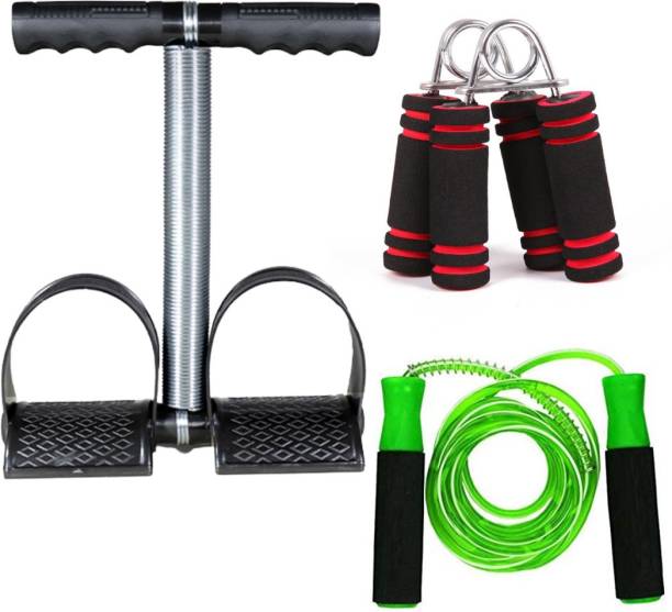 AJRO DEAL GYM Combo of 3-Single Tummy Trimmer, Hand Grip Foam With Skipping Rope. Ab Exerciser